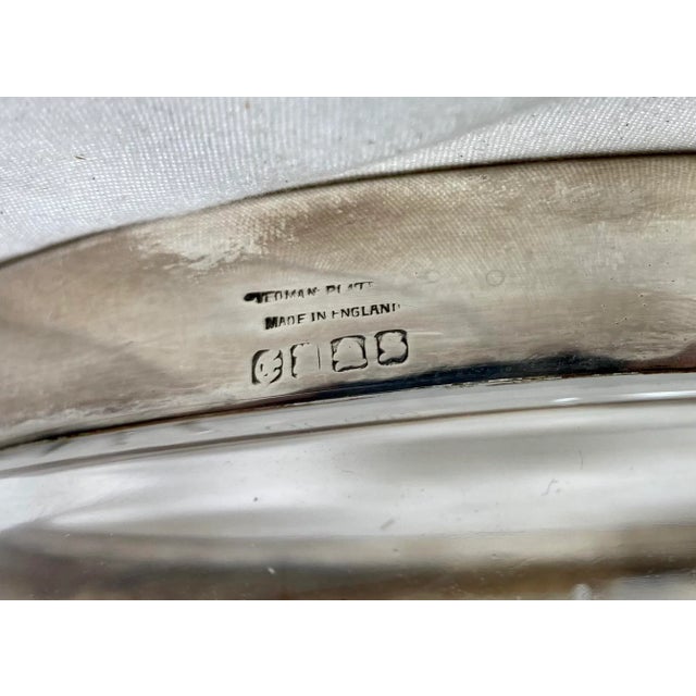 Vintage Cut Glass Salad Bowl With Silver Plate Rim and Silver Plate Salad Servers From England For Sale - Image 9 of 12