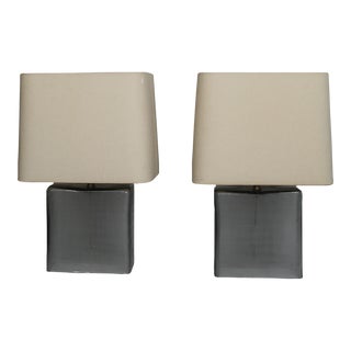 Mid 20th Century Rectangle Etched Glass Lamps - a Pair For Sale
