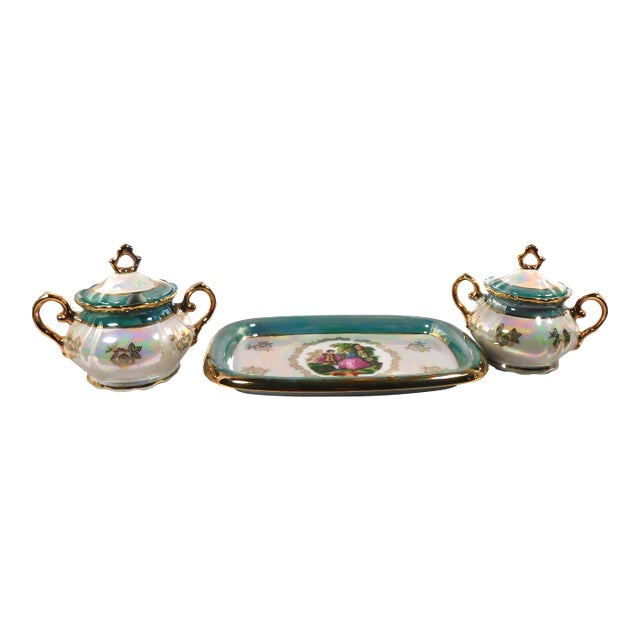 1960s Royal Japan Serving Tray With Two Covered Sugar Bowls For Sale