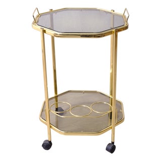 Bar Trolley with Removable Smoked Glass Tray for Metal Bottles, 1970s For Sale