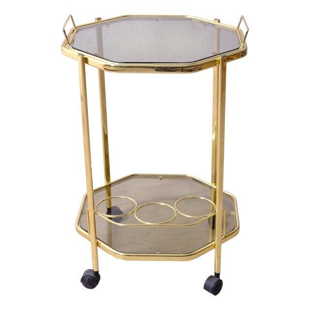 Bar Trolley with Removable Smoked Glass Tray for Metal Bottles, 1970s For Sale