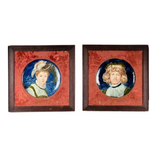 Antique Pair Framed Portrait Plates by Haviland Co Limoges France C. Mid 19th Century For Sale