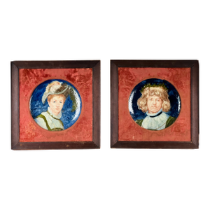 Antique Pair Framed Portrait Plates by Haviland Co Limoges France C. Mid 19th Century