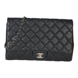 Black Quilted Caviar Clutch On Chain For Sale