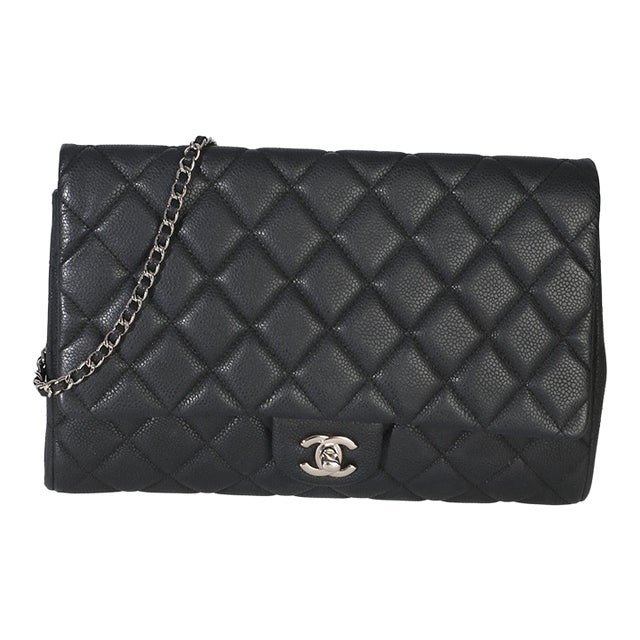 Black Quilted Caviar Clutch On Chain For Sale