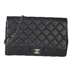 Black Quilted Caviar Clutch On Chain