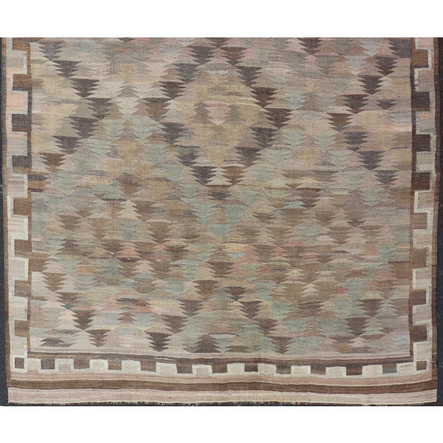 Tribal Vintage Turkish Kars Kilim in Soft Taupe, Sage Green, Sand, and Warm Cocoa For Sale - Image 3 of 15