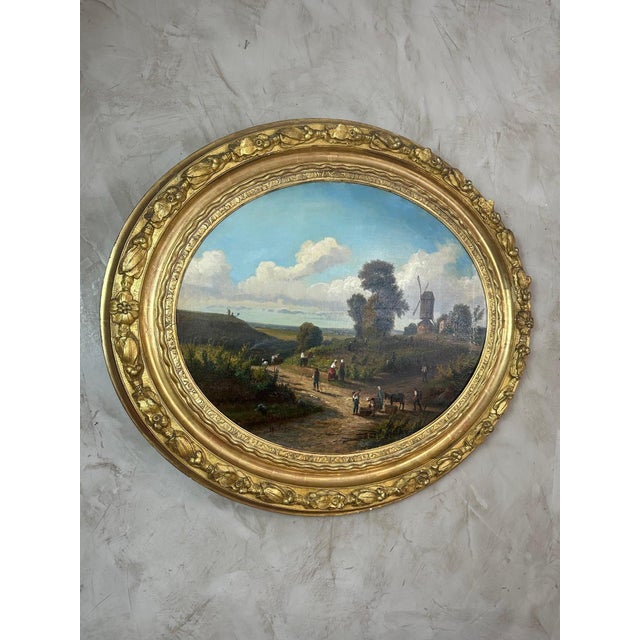 Hubert, Harvest Scene with Mill, 1870, Oil on Canvas, Framed For Sale - Image 4 of 10