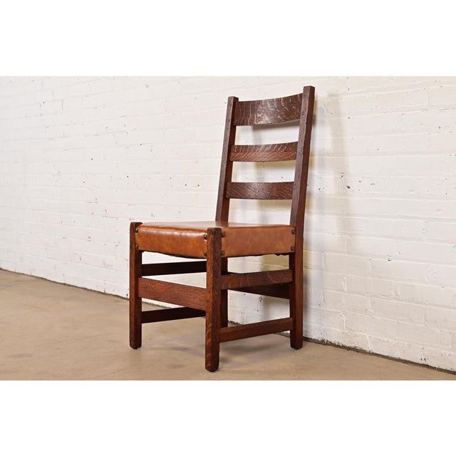 L. & J.G. Stickley, Inc. L. & J. G. Stickley Antique Mission Oak Arts & Crafts Ladder Back Desk Chair or Side Chair, Circa 1910 For Sale - Image 4 of 12
