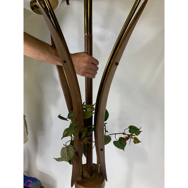 Coffee Mid-Century Swedish Walnut Three-Light Ceiling Tension Pole Lamp For Sale - Image 8 of 10