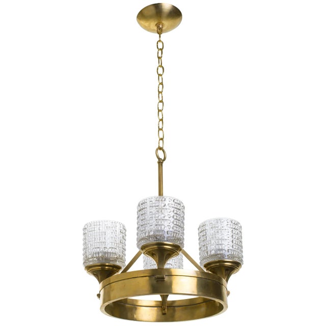 Pressed Glass and Brass German Chandelier For Sale - Image 10 of 10