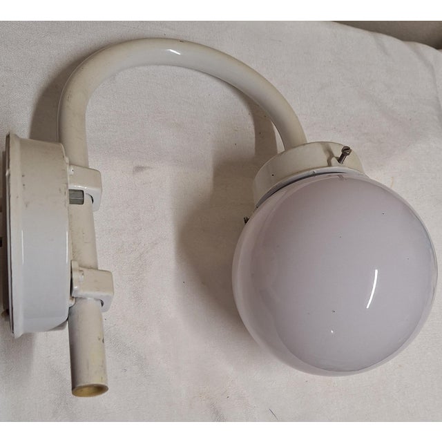 Vintage Wall Lamp with Cream-White Metal Frame and White Glass Shade, 1980s, in Good conditions. Designed 1980 to 1989...