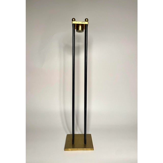 1960s Mid Century Transitional Black Metal and Brass Candlesticks, a Pair For Sale - Image 5 of 12