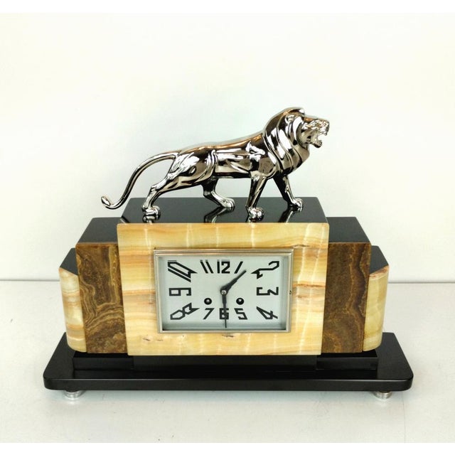 French Art Deco Mantel Clock with Chrome-Plated Bronze Lion, 1930s For Sale - Image 15 of 18