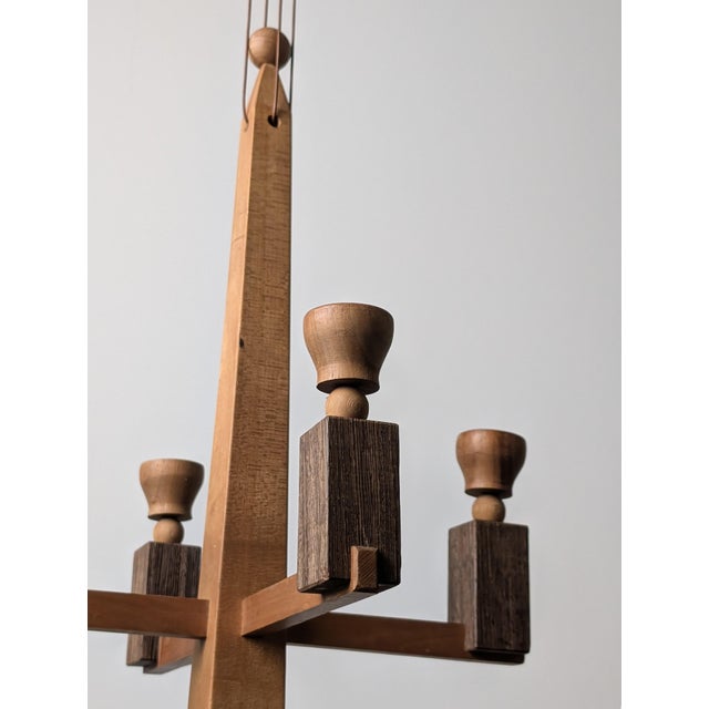 1970s Art Deco Danish Wooden Candle Chandelier, 1970s For Sale - Image 5 of 17