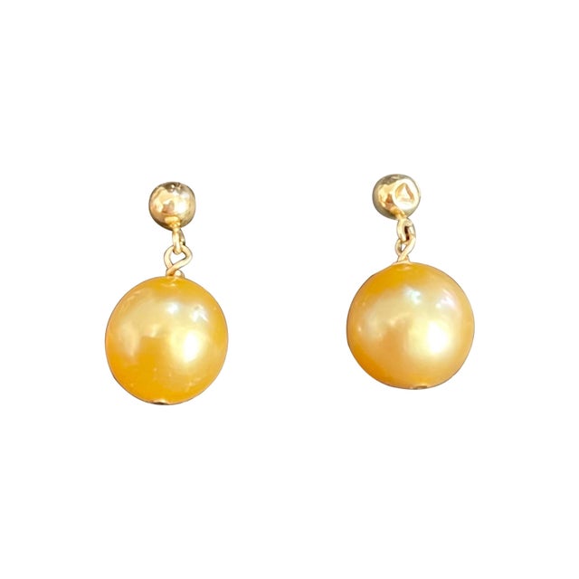 Golden South Sea Pearl Dangling Earrings 14 Karat Yellow Gold For Sale - Image 15 of 18