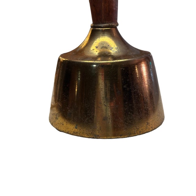 1950s Vintage 1950s Danish Modern Wood Brass Burlap Table Lamp For Sale - Image 5 of 9