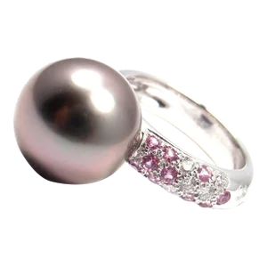Cartier 18k White Gold Tahitian Pearl Diamond Pink Sapphire Ring