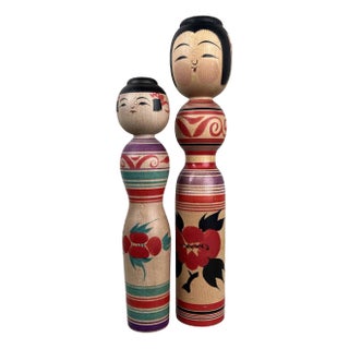 Vintage Dento Kokeshi Figurines by Abo Masafumi and Abo Muchihide, 1970s, Set of 2 For Sale