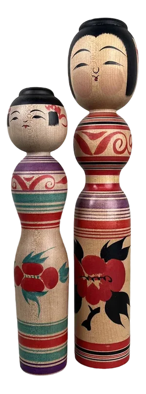 Vintage Dento Kokeshi Figurines by Abo Masafumi and Abo Muchihide, 1970s, Set of 2