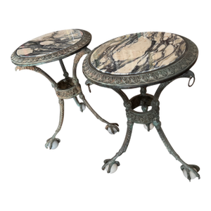 Pair of Neoclassical Marble-Top Bronze Gueridon Tables With Claw Feet