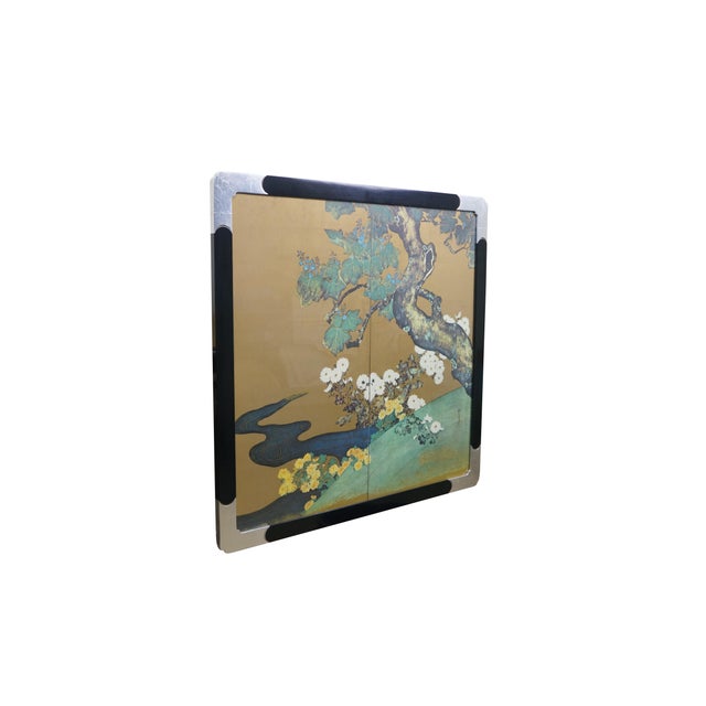 Vintage Japanese Paulownias and Chrysanthemums framed lithograph after artist Sakai Hoitsu. The lithograph looks like a...