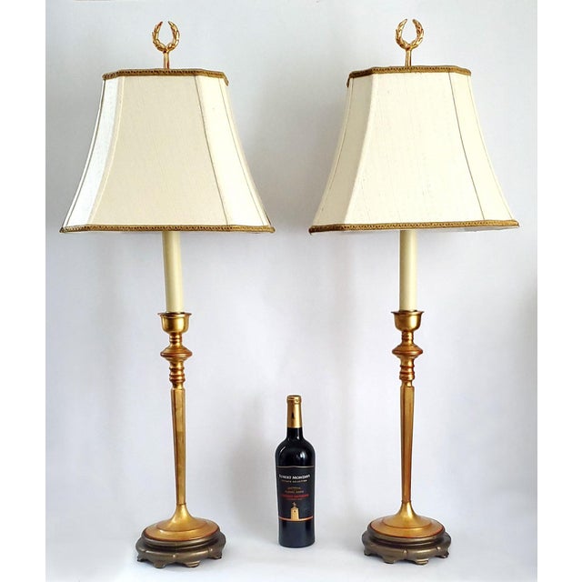 Maison Baguès 38" Tall Lamp Pair French Empire Gold For Sale - Image 4 of 15