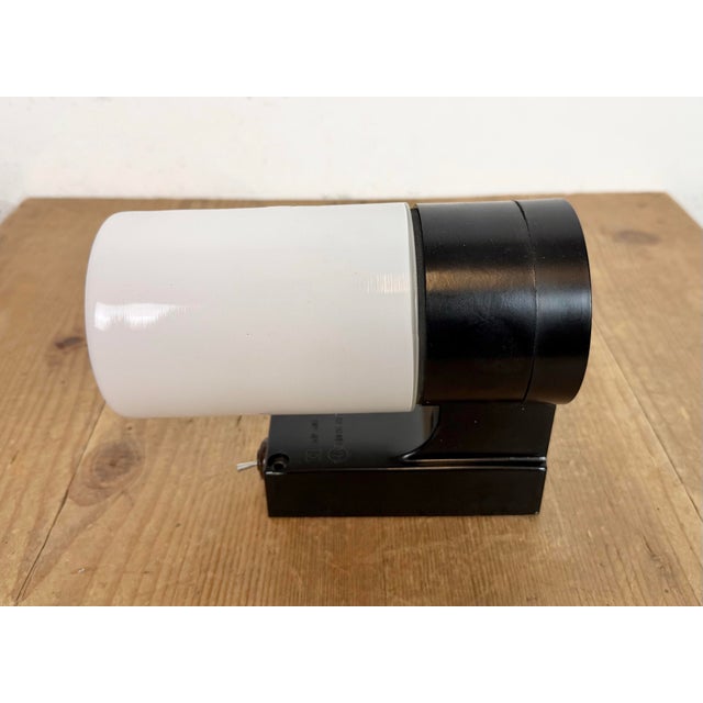 Mid-Century Modern Industrial Brown Bakelite Wall Light in Milk Glass from Elektrosvit, 1960s For Sale - Image 3 of 16