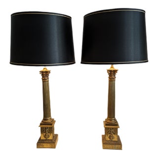 Pair of 1930s William Kessler Second Revival Napoleon III Bronze Column Lamps For Sale