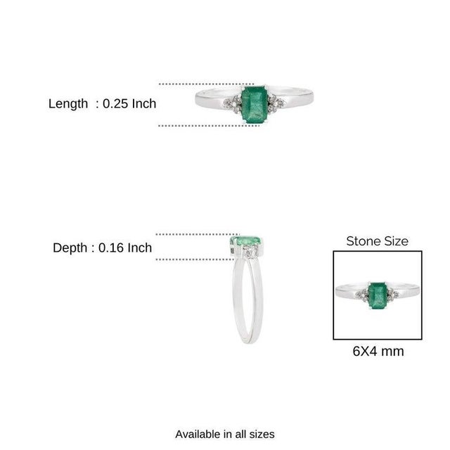 Dainty Natural Emerald & Diamond Prong Ring in 925 Silver - Size 8 For Sale - Image 9 of 11