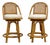 Vintage Coastal Hollywood Regency Caned Rattan Swivel Barstools Counter Height For Sale