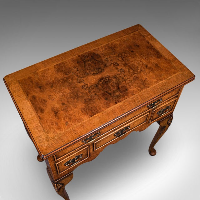 Brown Quality Vintage Georgian Revival Lowboy, English, Burr Walnut, Side, Hall Table For Sale - Image 8 of 12