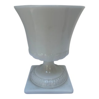 Large Greek Key Milk Glass Vase For Sale