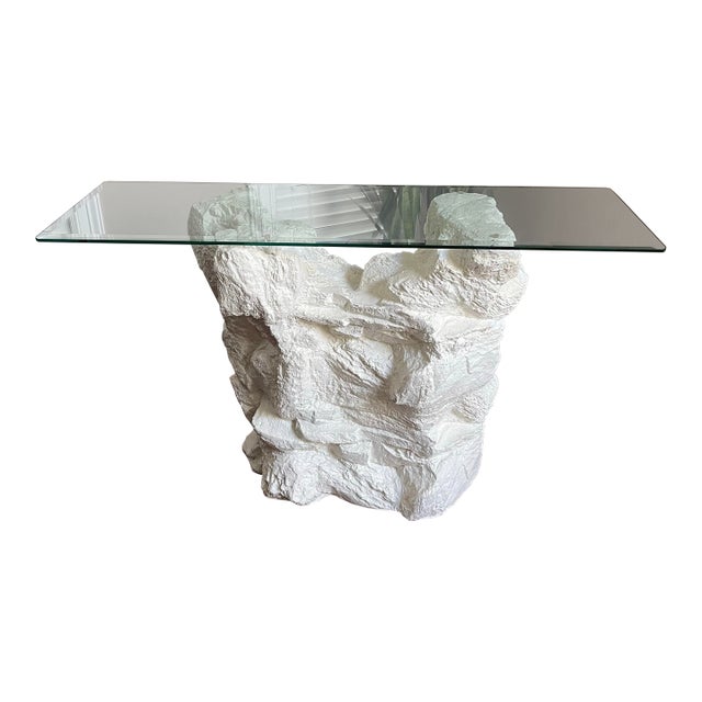 Vintage Postmodern Sirmos Plaster Faux Rock Console Table For Sale