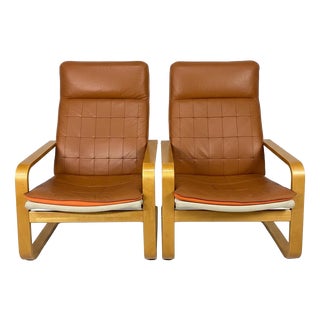 Vintage Nordic Leather Club Chairs, 1980, Set of 2 For Sale