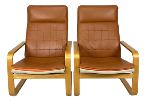 Vintage Nordic Leather Club Chairs, 1980, Set of 2