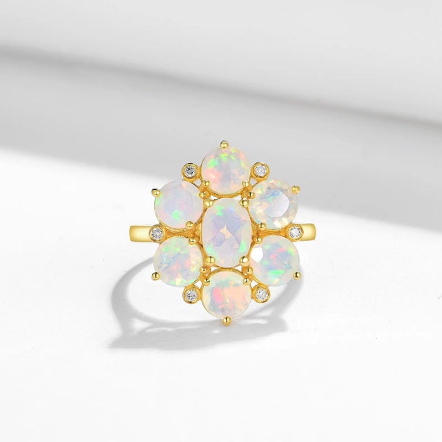 Contemporary Nina Zhou Celestial Opal Diamond Cocktail Ring in 14k Yellow Gold, size 6.5 For Sale - Image 3 of 6