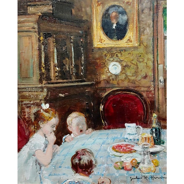 French Jules Rene Herve -Children at the Breakfast Table - Oil Painting For Sale - Image 3 of 12