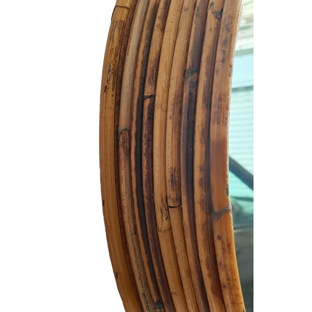 1960s Round Rattan Wall Mirror by Vivai del Sud, Italy 1960s For Sale - Image 5 of 8