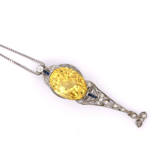Antique Agl Certified 20 Carat No Heat Ceylon Yellow Sapphire Filigree Pendant For Sale - Image 4 of 11
