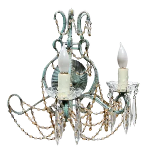Early 20th Century Teal Crystal Beaded Wall Chandelier Sconce