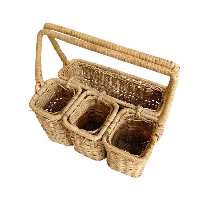1980s Classic Wicker Flatware and Napkin Caddy Basket For Sale - Image 4 of 5