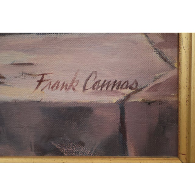 A commanding original oil on linen by noted American painter and commercial illustrator Frank Cannas (1936–2012),...