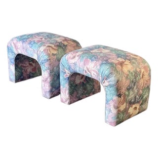 1980s Karl Springer Style Floral Waterfall Benches For Sale