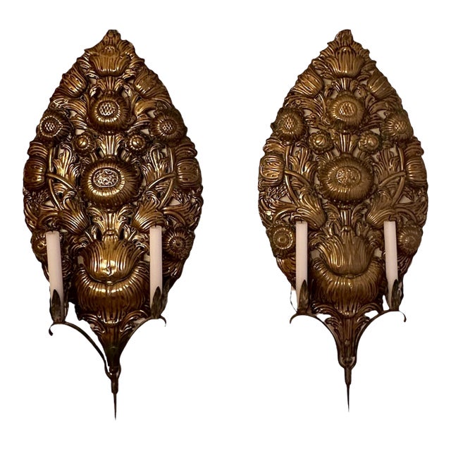 19th Century Italian Pair of Antique Brass Altar Palmettes For Sale