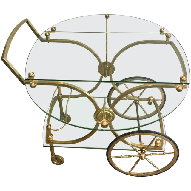 Maison Bagu"s, Neoclassical Style Brass and Glass Drinks Trolley For Sale - Image 13 of 13