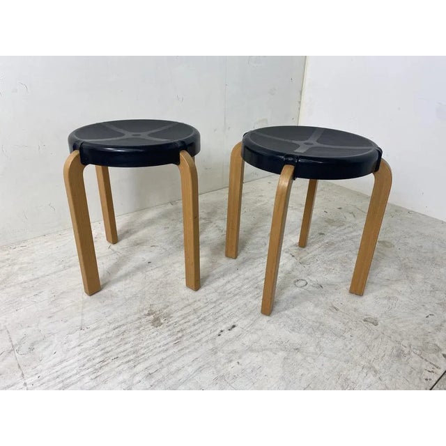 Wood Set of Vintage Scandinavian Style Stools from Kembo, 1970s For Sale - Image 7 of 9