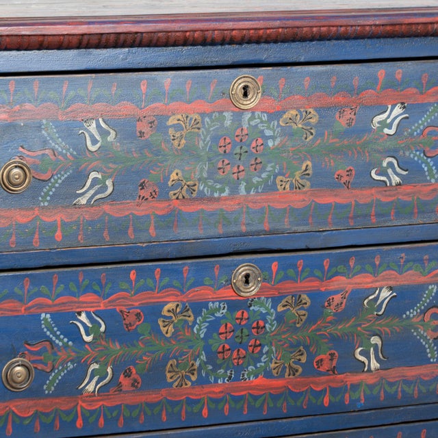 Late 19th Century Original Hand Painted Blue Blanket Chest of Three Drawers From Hungary For Sale - Image 10 of 18