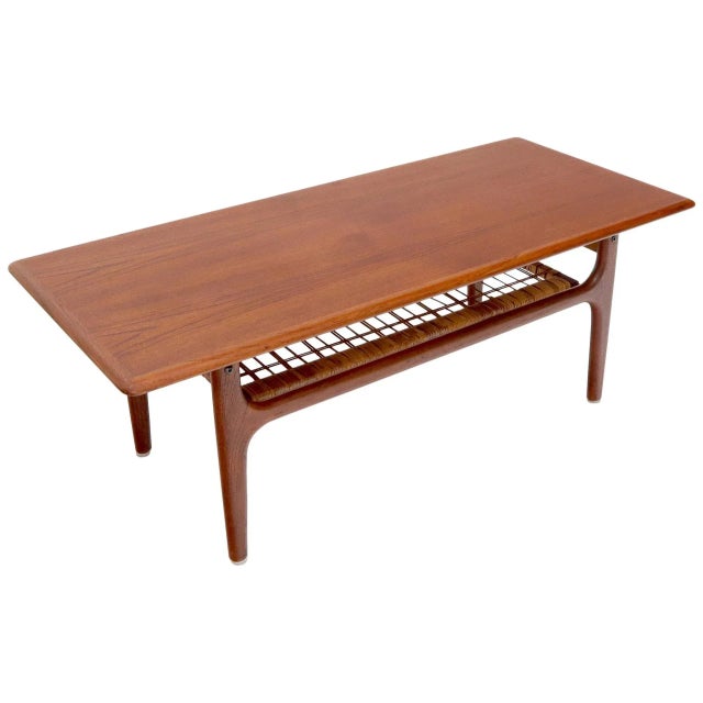 Danish Teak Mid-Century Modern Rectangular Coffee Table with Cane Shelf For Sale - Image 13 of 13
