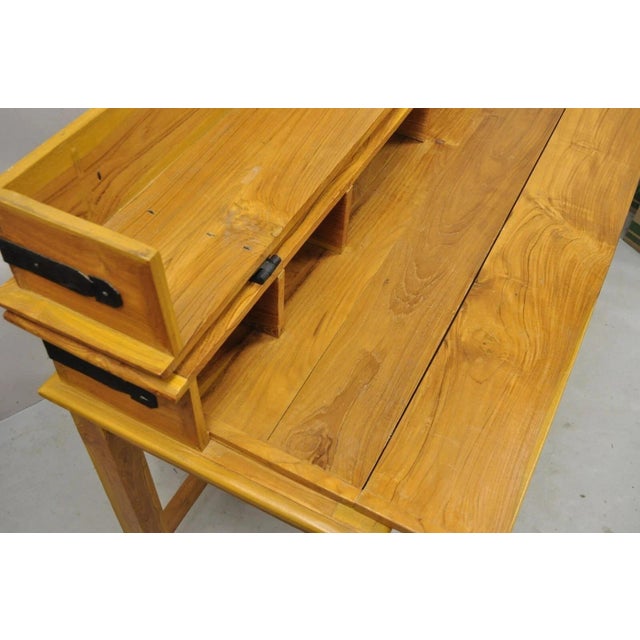 Wood Vintage Colonial Campaign Style Teak Wood Flip Top Writing Desk With Side Chair For Sale - Image 7 of 12